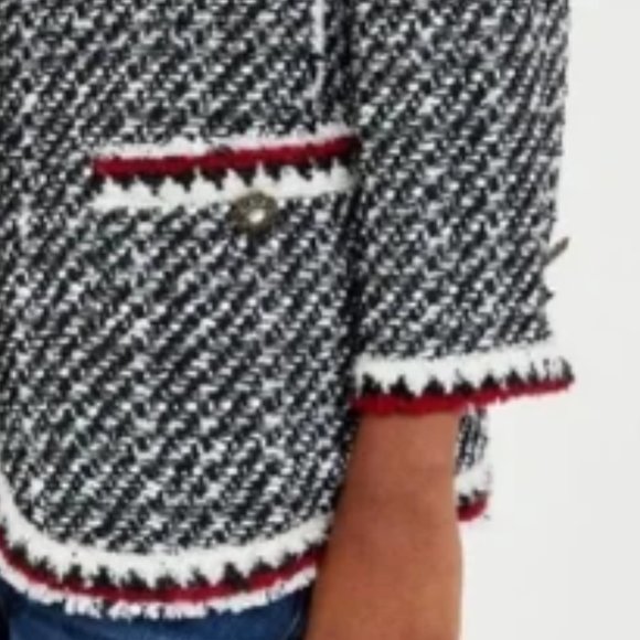 NWOT Zara Woman Black White Red boucle Tweed Jacket Blazer M - Picture 7 of 10
